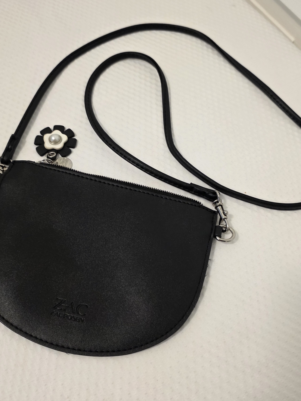 ZAC Zac Posen For Bloomingdales Black Cecelia Crescent Crossbody w/flower Charm